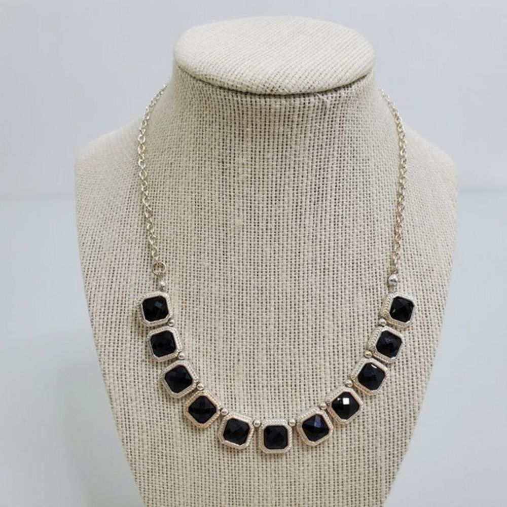 Black Rhinestone Necklace Silver‎ Tone Chain Classi